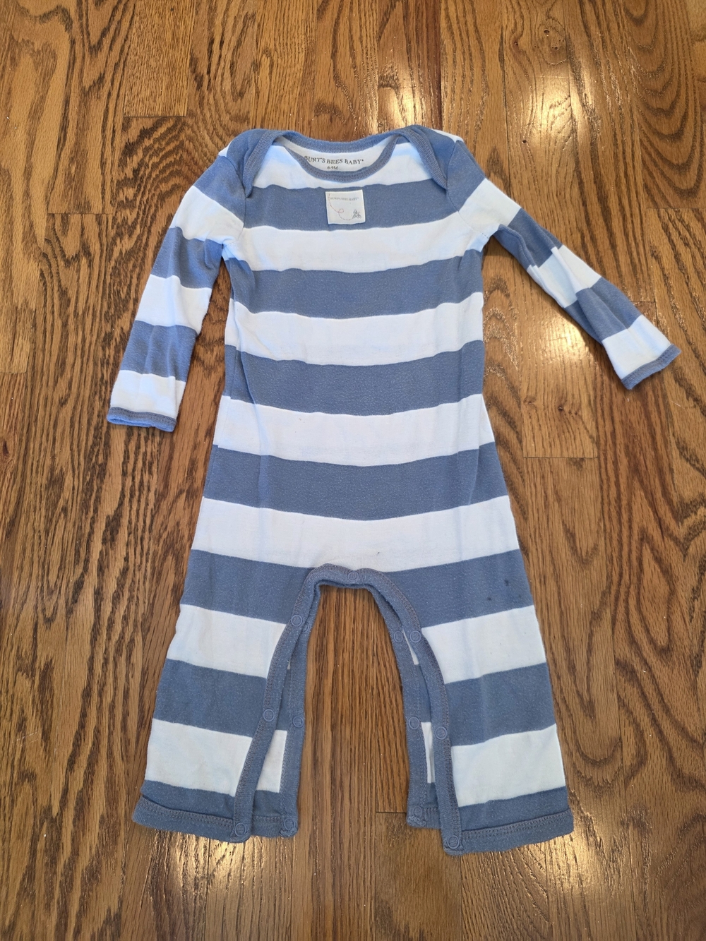 Burt's Bees Baby Blue and White Striped Long Sleeve One-Piece